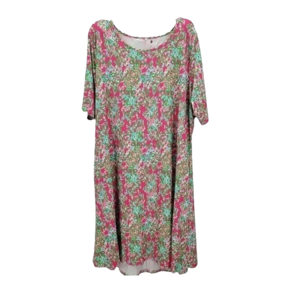 Charlie's Project Womens 3XL Pink Green Floral Midi Dress with Pockets NWT